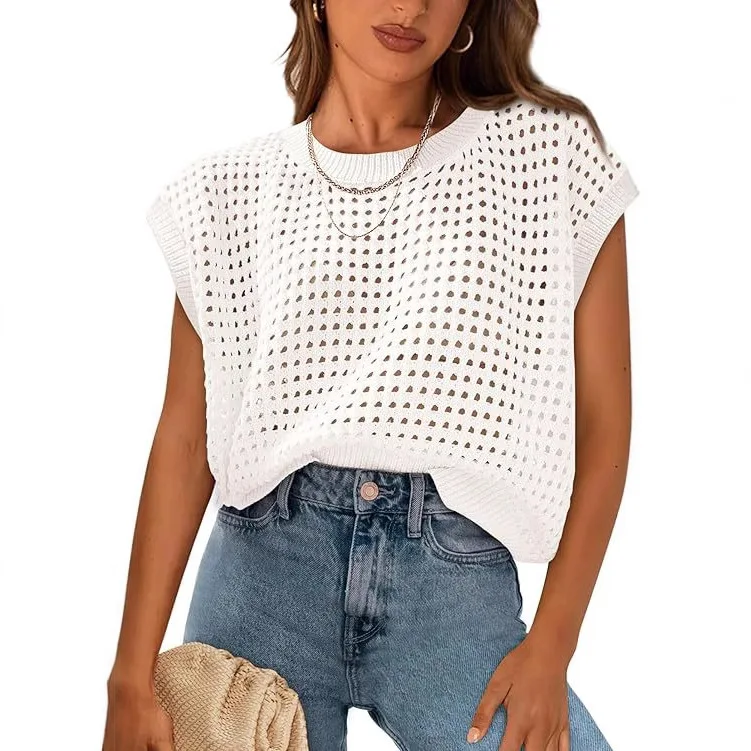 

Вязаный чехол Sueter с солнцезащитным кремом Ahuecado и круглым вырезом для женщин, женская одежда, топы для женщин, сорочки и блузки, топ Mujer