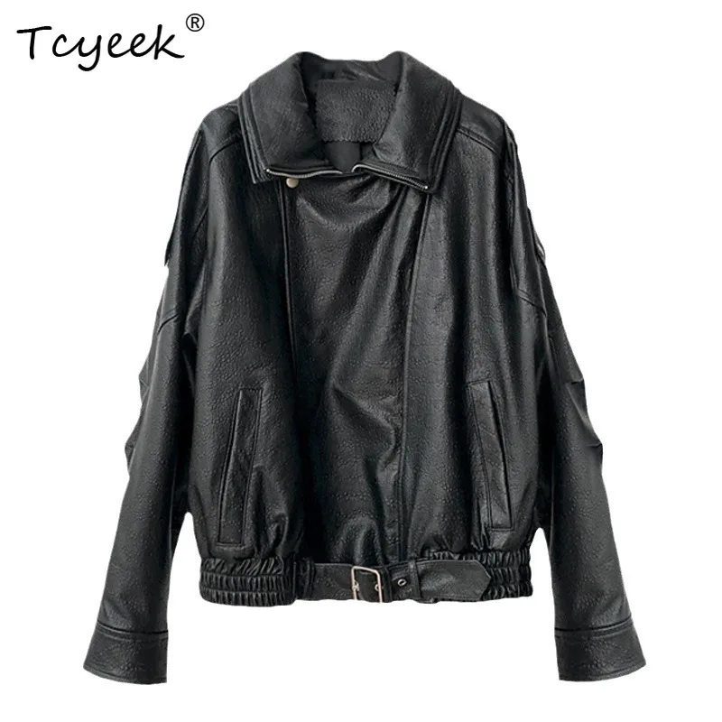Tcyeek 100% Sheepskin Real Leather Jacket Women Clothes Motorcycle Autumn Womens Coats Fashion Double Collar Jaqueta De Couro