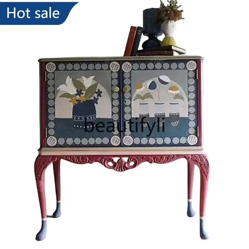 

smt53 French retro solid wood foyer, entrance cabinet, American country living room, decorative cabinet, home locker