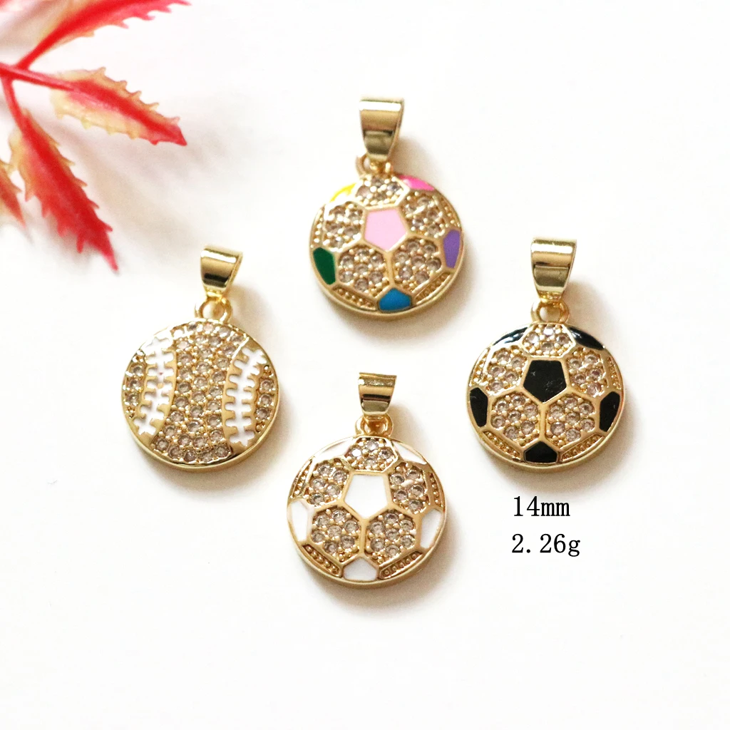 HOT4Pcs-14mm Trendy Sports Shirt Baseball Football  Weightlifting Charm Pendant,18K Gold Plated DIY Necklace Jewelry Accessories