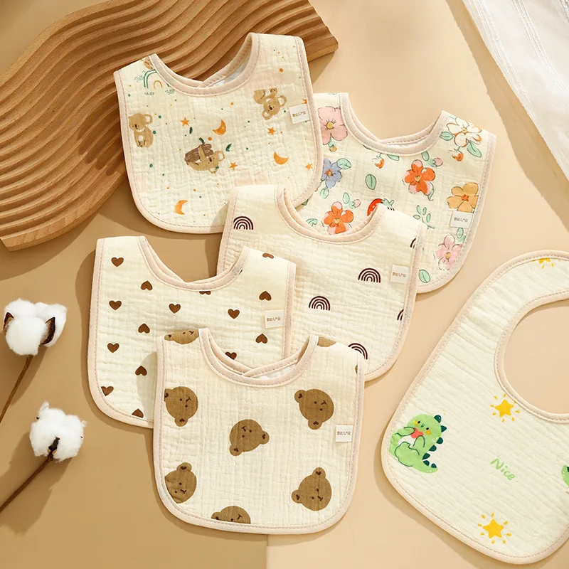 

Printing Baby Muslin Bibs Baby Drool Bibs Cotton Snap Button Burp Cloths Soft Ruffle Saliva Towel Toddler