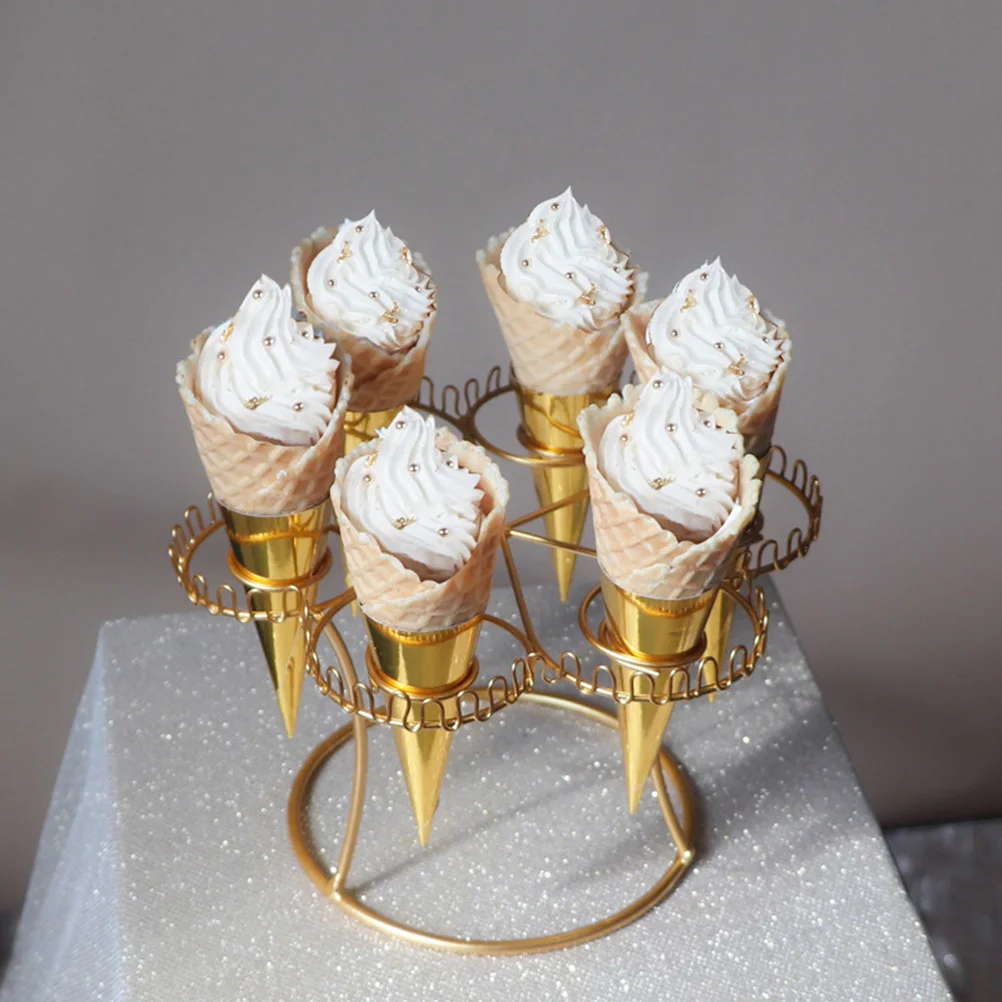 

1pc Ice Cream Cone Rack 6-Slot Metal Stand For Mini Cones Flat Base Dessert Display Holder European Style Ice Cream Storage