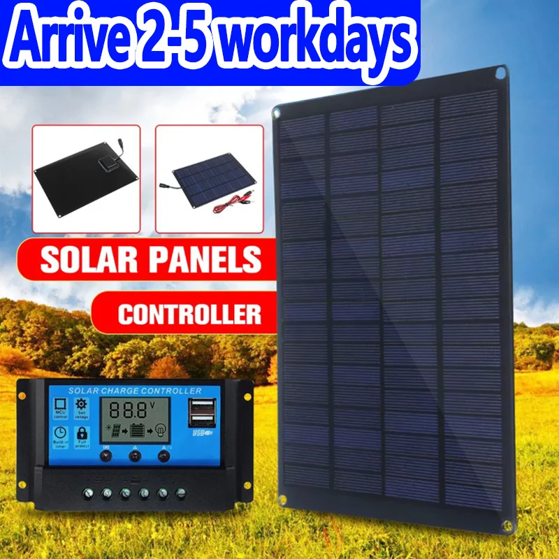 

12V 18V solar panel with clip and 20A solar panel with controller waterproof solar panelkit for outdoor hiking RV camping