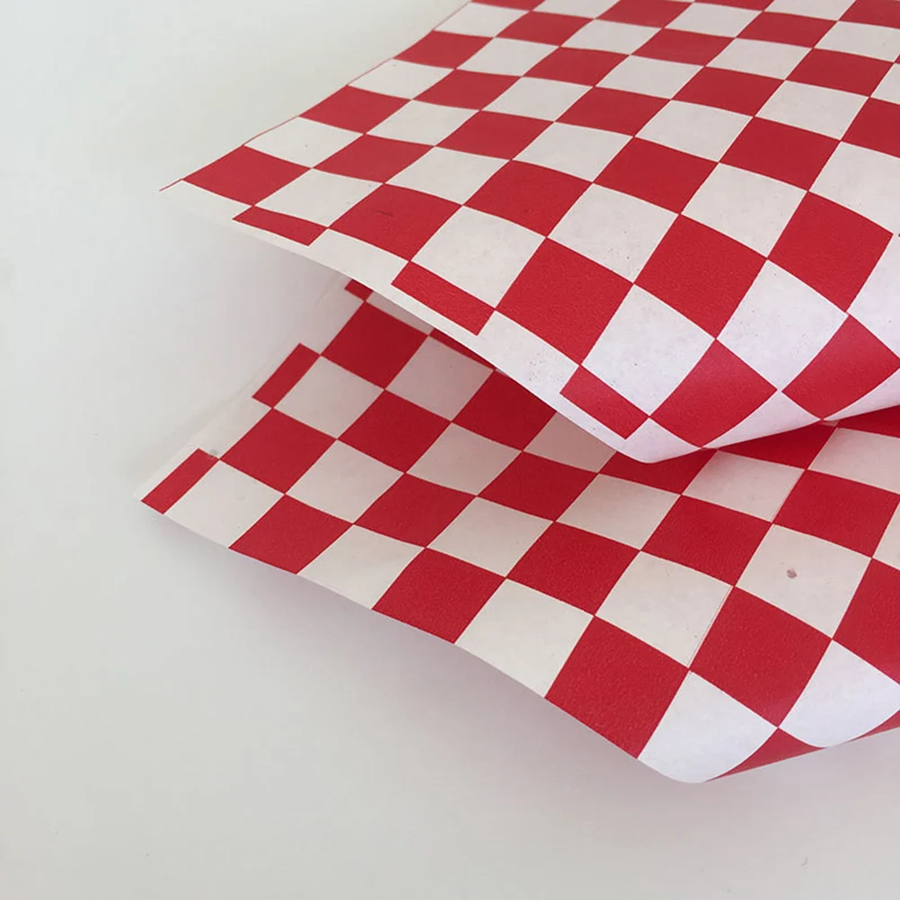 

100pcs Red White Checkered Baking Paper Sheets Oil Absorbing Food Liners For Wrapping Burgers Sandwiches Wrap Parchment