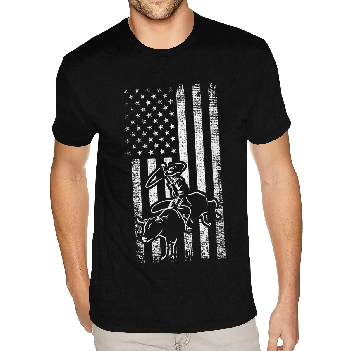 

American Rodeo Bull Riding Retro Grunge USA Vintage Flag Shirt Big Size For Man Fashion Shirts