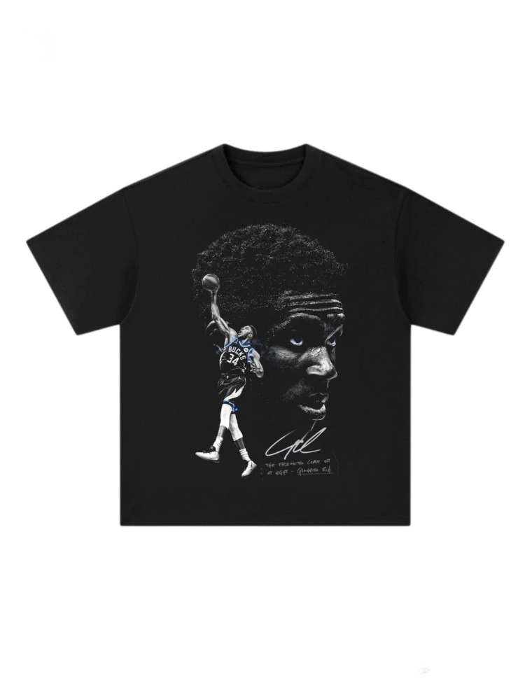 20262026 Giannis Antetokounmpo Portrait American Basketball Vintage Retro Print Long and Short Sleeves