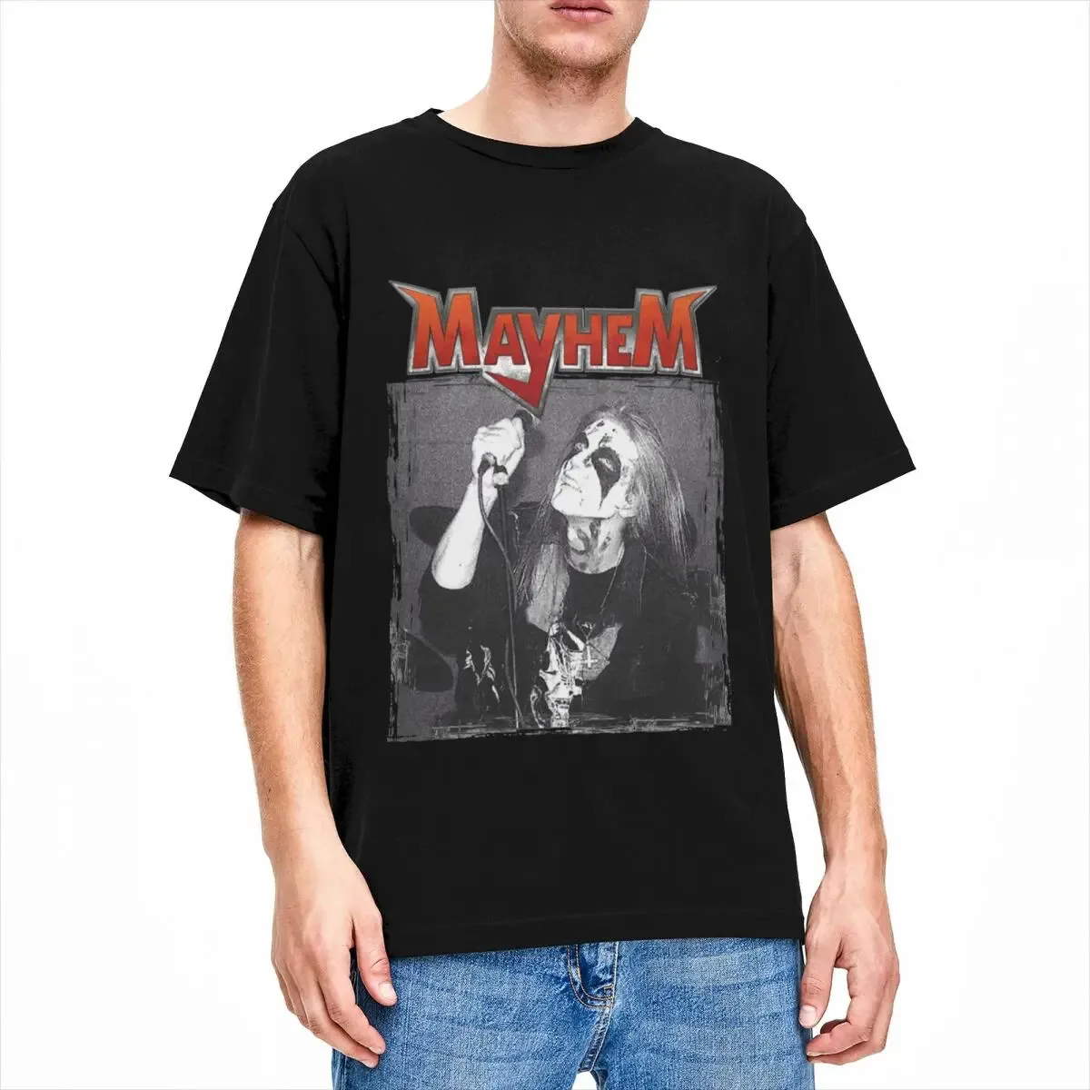 

Awesome Black Metal Mayhem Dead T-Shirts for Men Women Crew Neck Cotton Short Sl Cotton Funny Men's T-Shirts