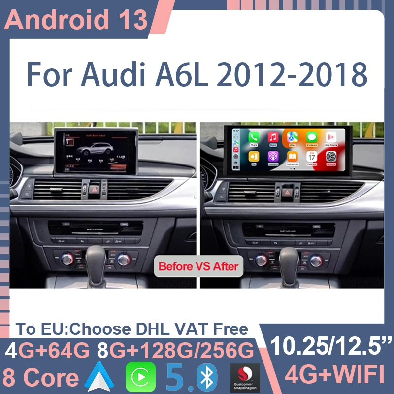 

Qualcomm Android 13 GPS Navigation Multimedia Video Player For Audi A6 A7 C7 2012-2019 4G LTE WIFI 8 Core 8+256G