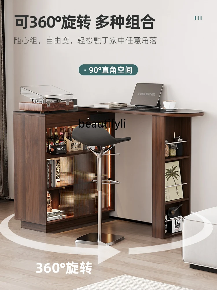 Retractable Solid Wood Bar Counter Home Living Room Partition New Chinese Retro Style Kitchen Island Locker Bar Counter