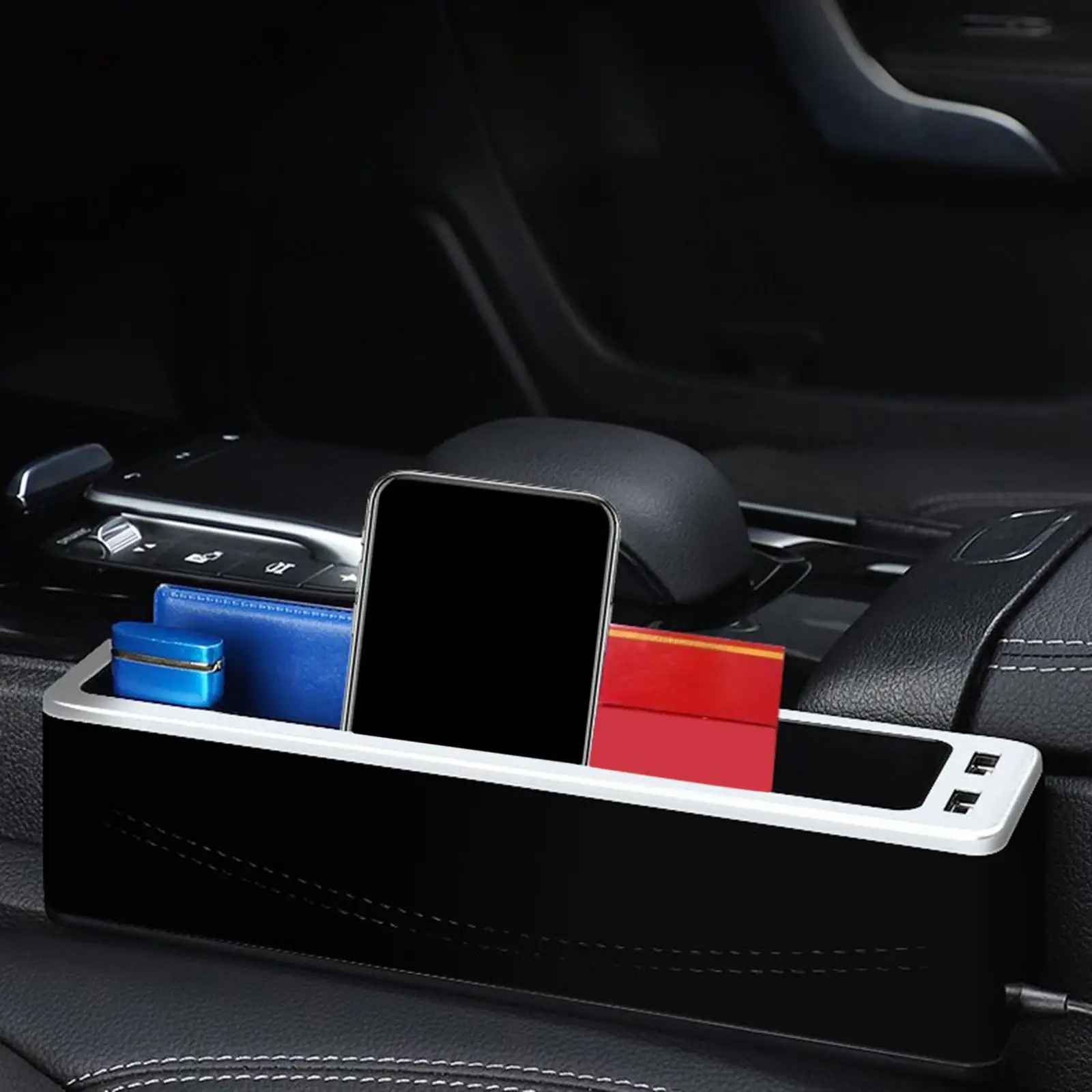 

Car Seat Gap Organiser Dual USB Hole Durable Fit for Smartphones Coin Cards