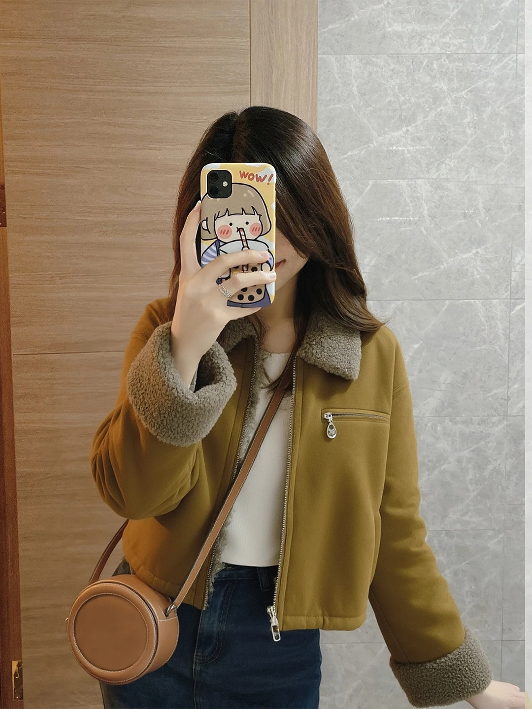 Abrigo de piel de cordero de gamuza marrón para mujer, ropa de abrigo transpirable con cuello de piel y piel, invierno, 2026