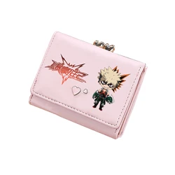 MHA Kawaii Short Wallets Women Pink Coins Purses Anime ID Card Holders Pu Leather Unisex Money Clutch Bags
