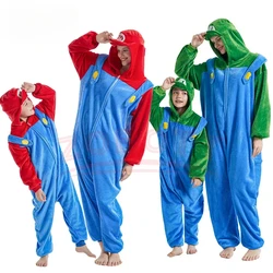 Super Mario Bros Cartoon Children Adult One-piece Pajamas Cute Luigi Homewear Children Warm One-piece Pajamas Christmas Gift