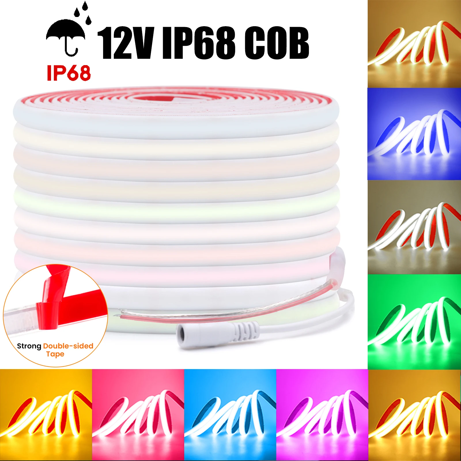 

IP68 Waterproof COB LED Strip Light 12V 320LEDs/m Flexible LED Neon Tape for Outdoor Swimming Pool High Density Linear Lighting