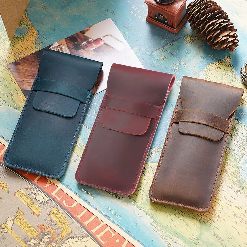 Genuine Leather Retro Leather Pen Holder Handmade 5Colors Brown Fountain Pen Pouch Retro Ballpoint Pen Protective