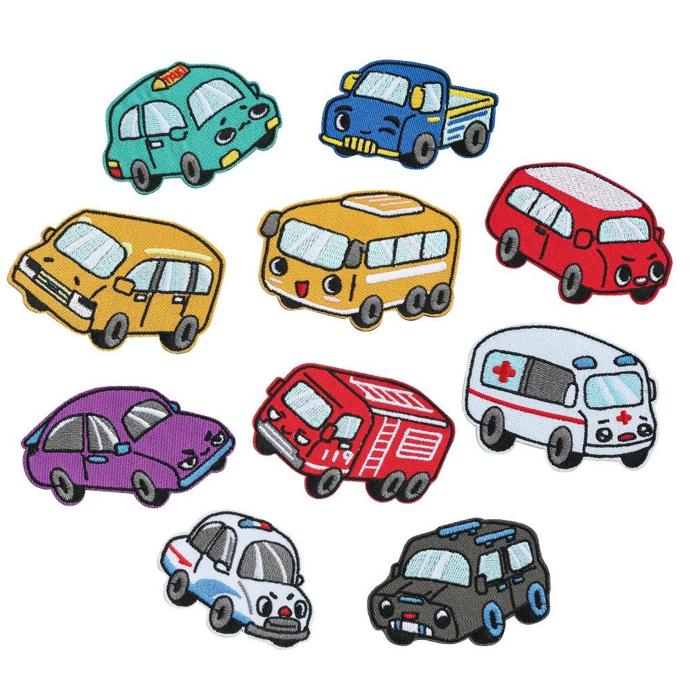 10PCS/SET Embroidered Car Traffic Fire Engine Ambulance Patch Set  Iron on Transfers for Clothing DIY Hole Scrapbook Accessories
