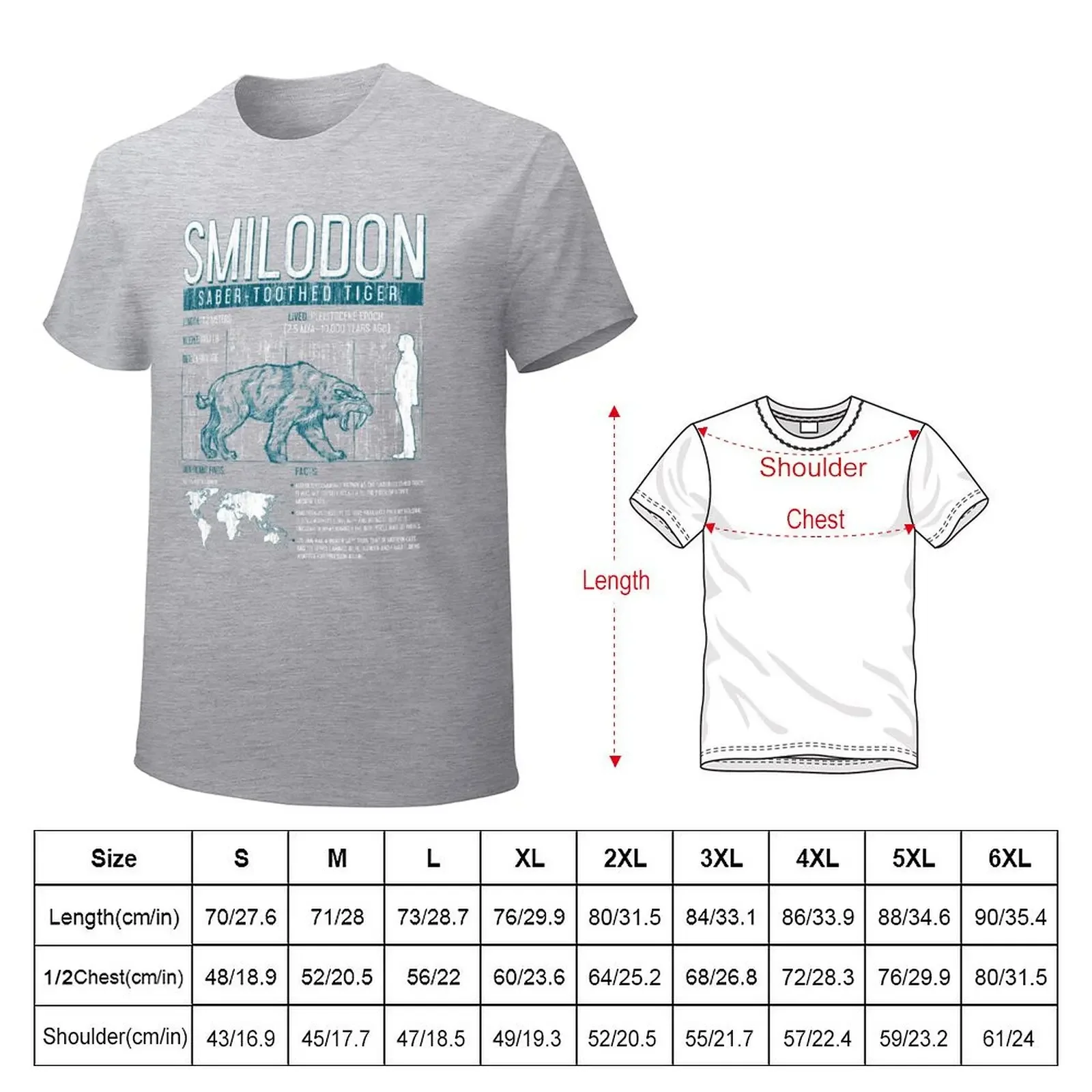 Smilodon - Saber-Toothed Tiger Dinosaur Science Facts T-Shirt quick drying boys animal print funny t shirts men