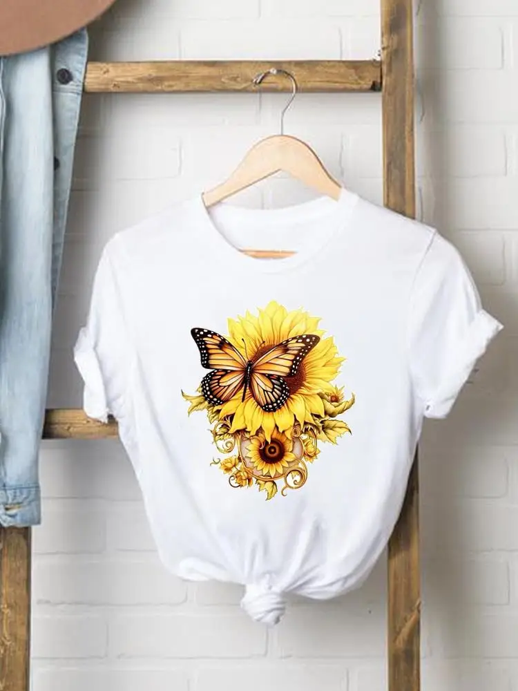 Camisetas femininas com estampa gráfica manga curta com decote O, tops femininos, estilo de tendência do arco, roupas anos 90, roupas populares, moda casual