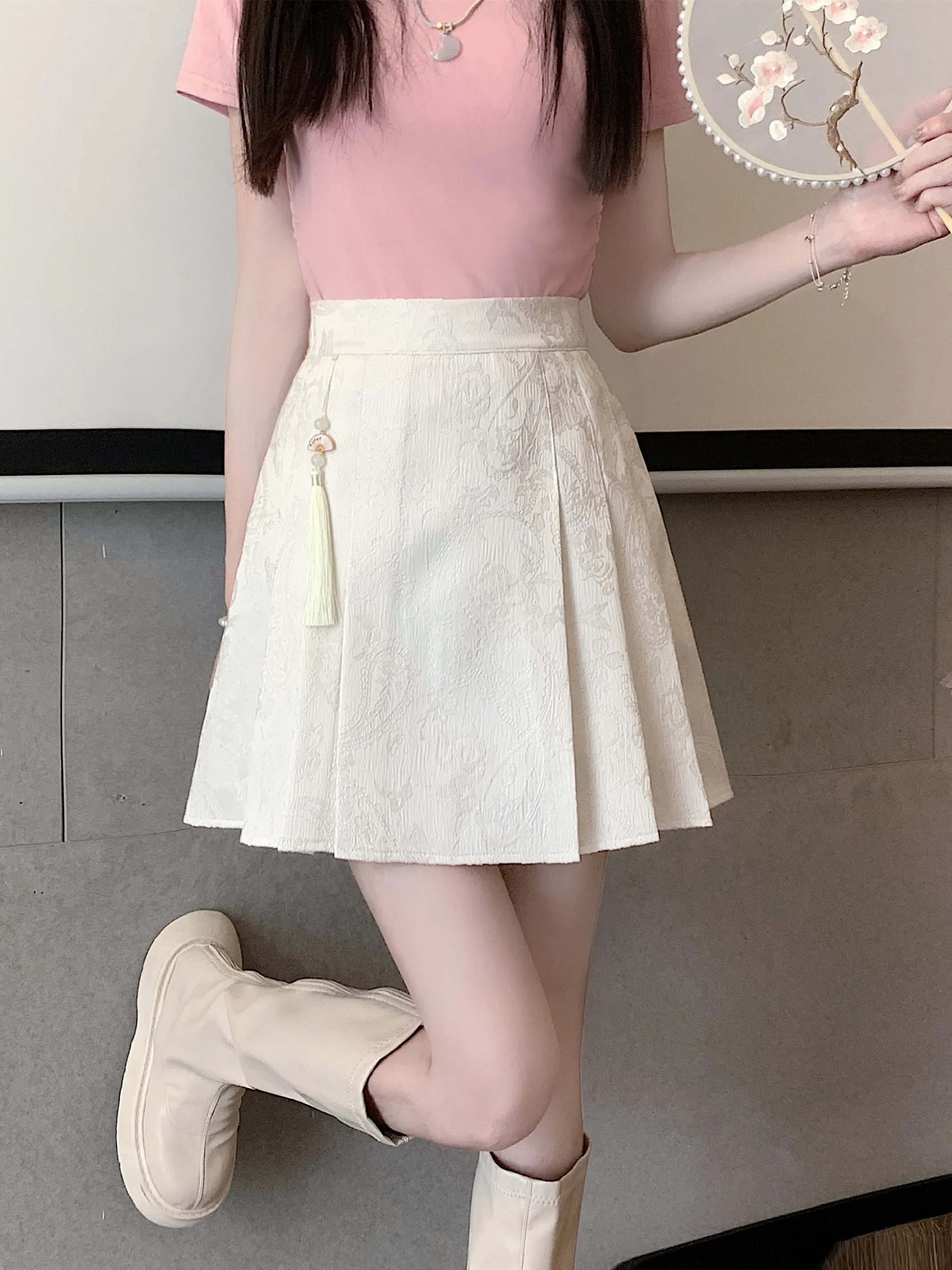 High Waist Pleated Skirt Chinese Style National Trend Embroidery New Design Half Body Skirt Slimming Short Skirt