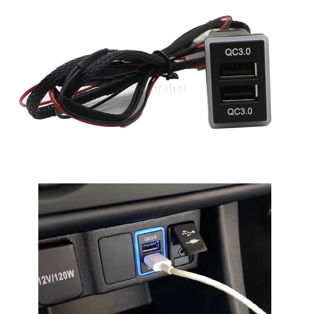 Car Quick Charger QC3.0 Dual USB Interface Socket Fast Car Charger Use for Toyota Corolla Levin Prado FJ Cruiser