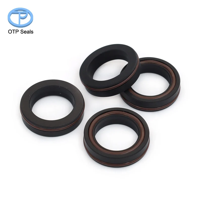 Custom Spring Energized Cylinder Seal PTFE Add Carbon Fiber V-Spring Rotary Seal 2 FKM O-Ring Wear Resistant Shaft Mounting OEM