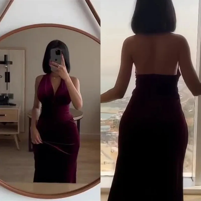 

Sexy Deep V-waist Slit Backless Dress Unique Suede Irregular Sleeveless Dress Spring Summer New Women's Banquet Evening Dresses