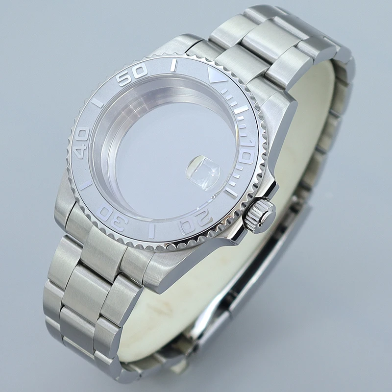 

Водостойкие корпуса часов NH35 40 мм, сапфировые детали для NH35 NH36 8205 2824, механизм 28,5 мм, циферблат, черное золото, серебристый безель YACHT