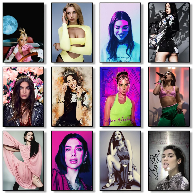 Dua_Lipa Poster Pop Singer Portrait Posters and Print Canvas Painting Wall Art Picture for Club Bar Bedroom Home Decor Fans Gift