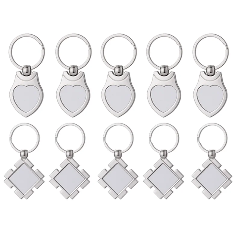 10 peças chaveiro em branco de sublimação chaveiro de transferência de calor de metal para sublimação diy, 2 formas