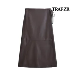 TRAF ZR Smooth Skirt for Women England Style Midi Leather Skirt Evangelical Women's Skirts Luxury Elegant Women's Skirts