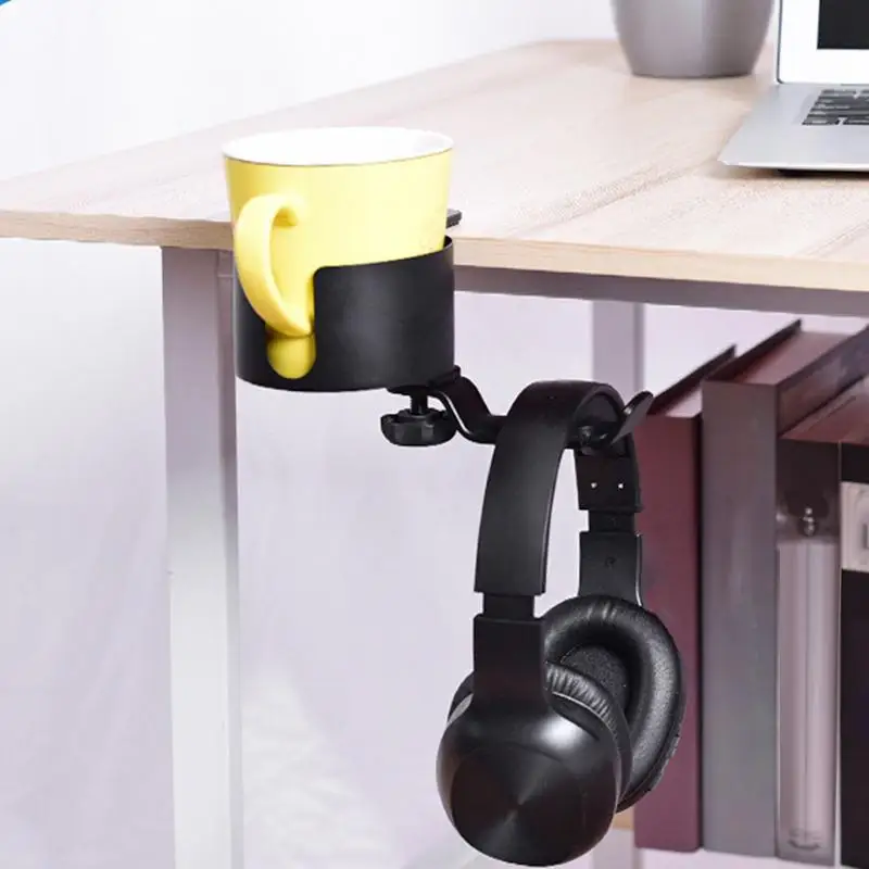 2 In 1 Headphone Holder Universal Gaming Headset Hanger Mount Desktop Computer Desk Fixed Cup Holder Drink Cup Mug Rack