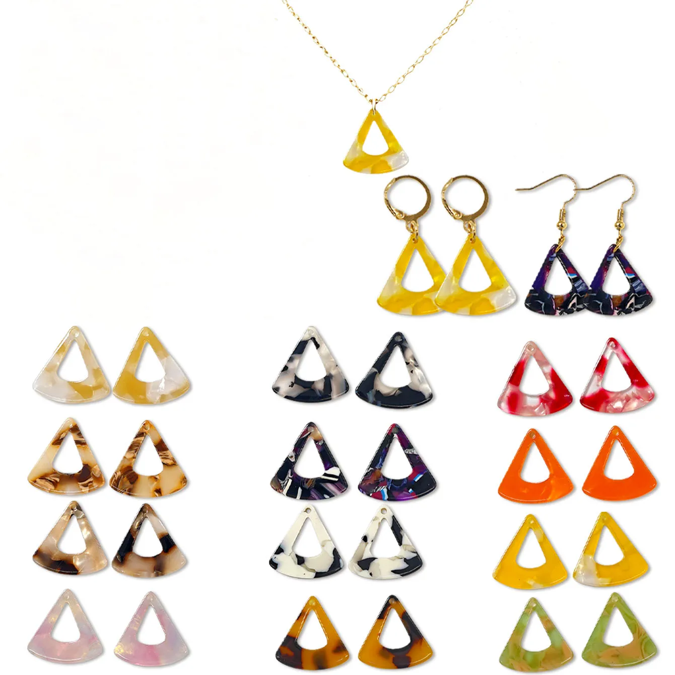 Multi Color Mixed Acrylic Gradient Fan Geometric Pendants For Women Earrings Necklaces DIY Keychains Jewelry Accessories