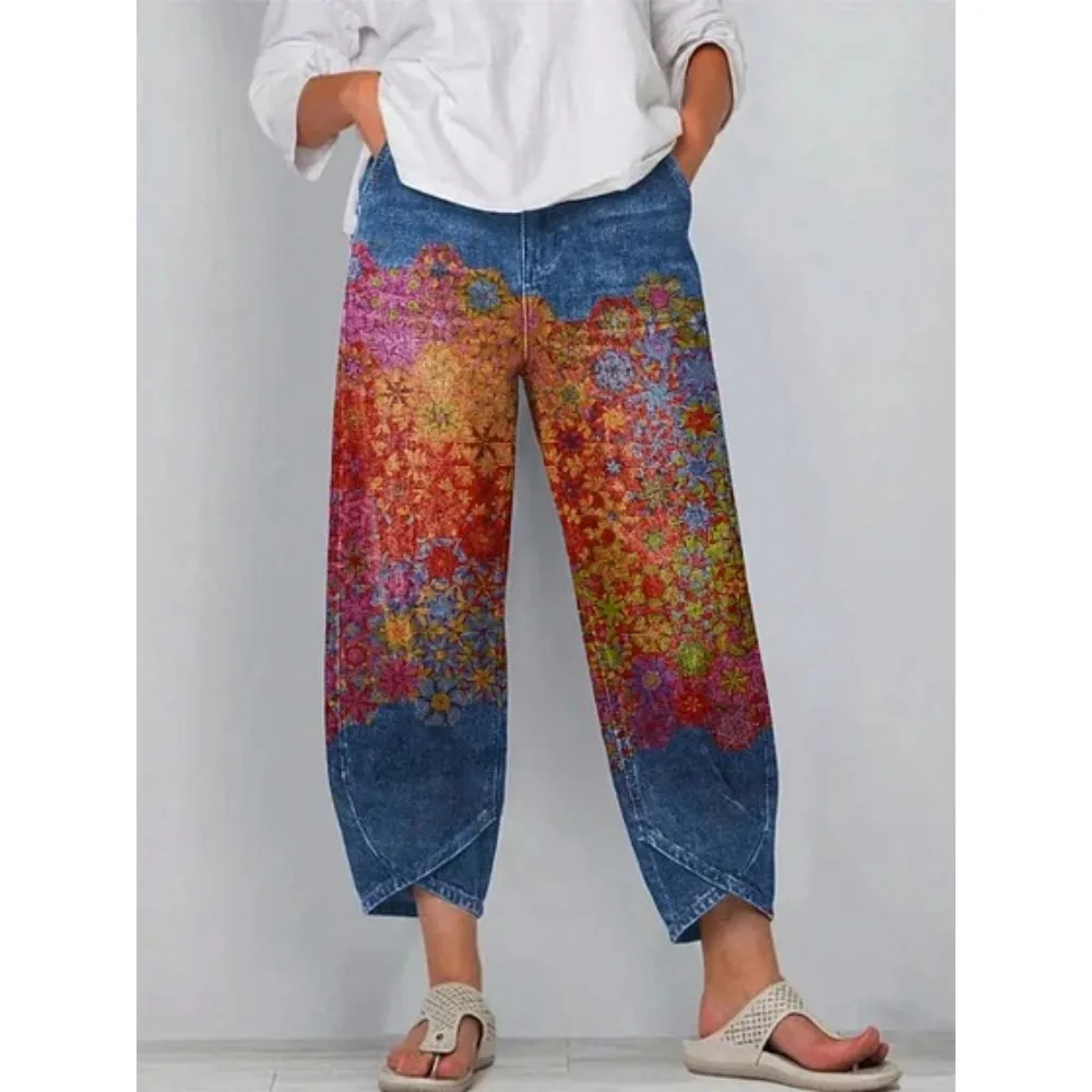Böhmische Ethnische Tribal-Print Cropped Harem Caprihose Lose Tulpenförmige Wickelhose Knöchellange Freizeithose Baumwolle Streetwear XXS-4XL – Detail 3