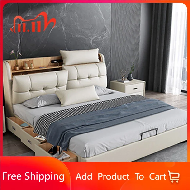 Apartment Double Bed Drawers Multifunctional Luxury Small Storage Bed White Lit Pliable Muebles Para Dormitorio Home Furniture