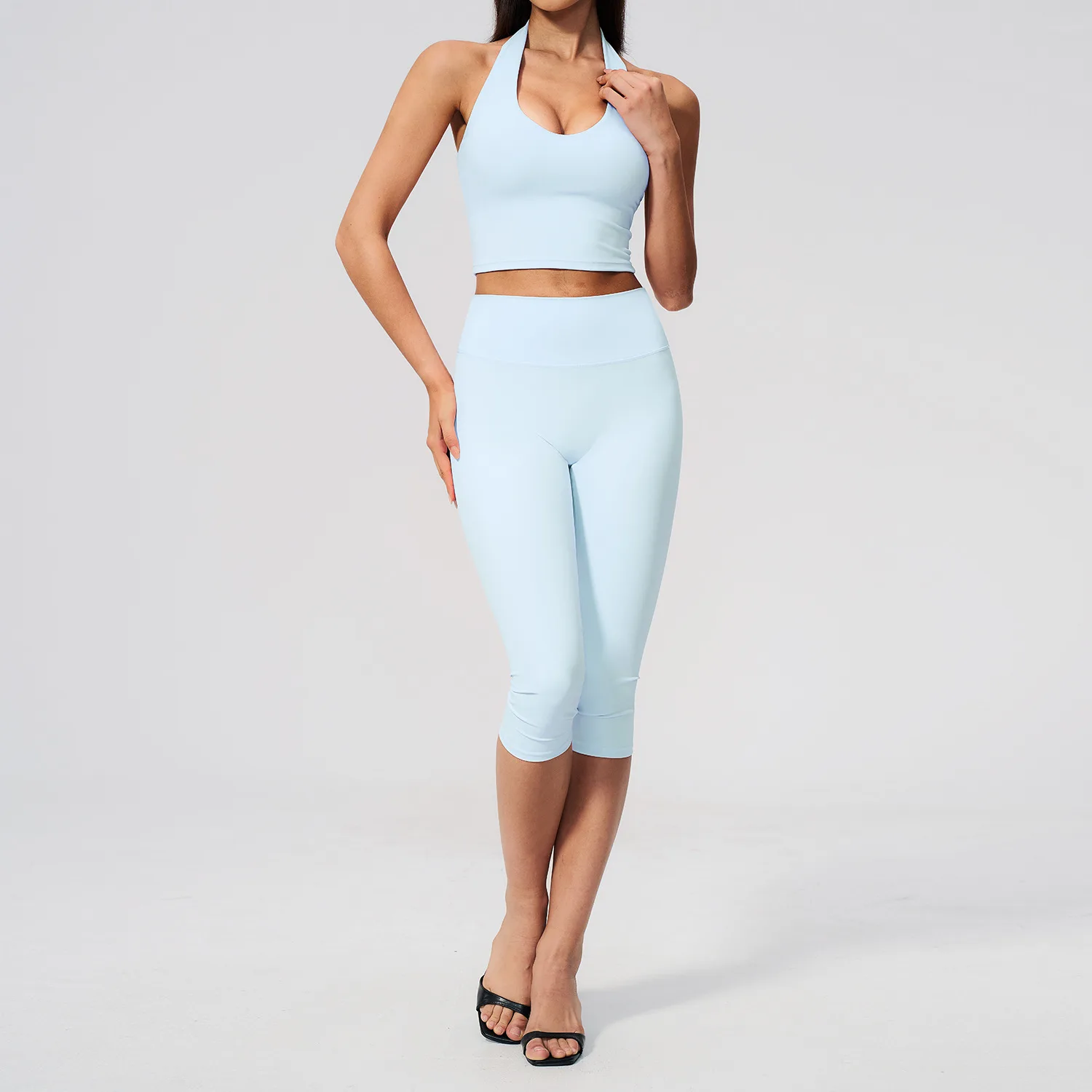 Yoga Capri Pants Set 2PCS Yoga Suit Sports Set Women Clothes Gym Set Women Tracksuit Running Workout Athletic Wear Yoga Clothing image 5