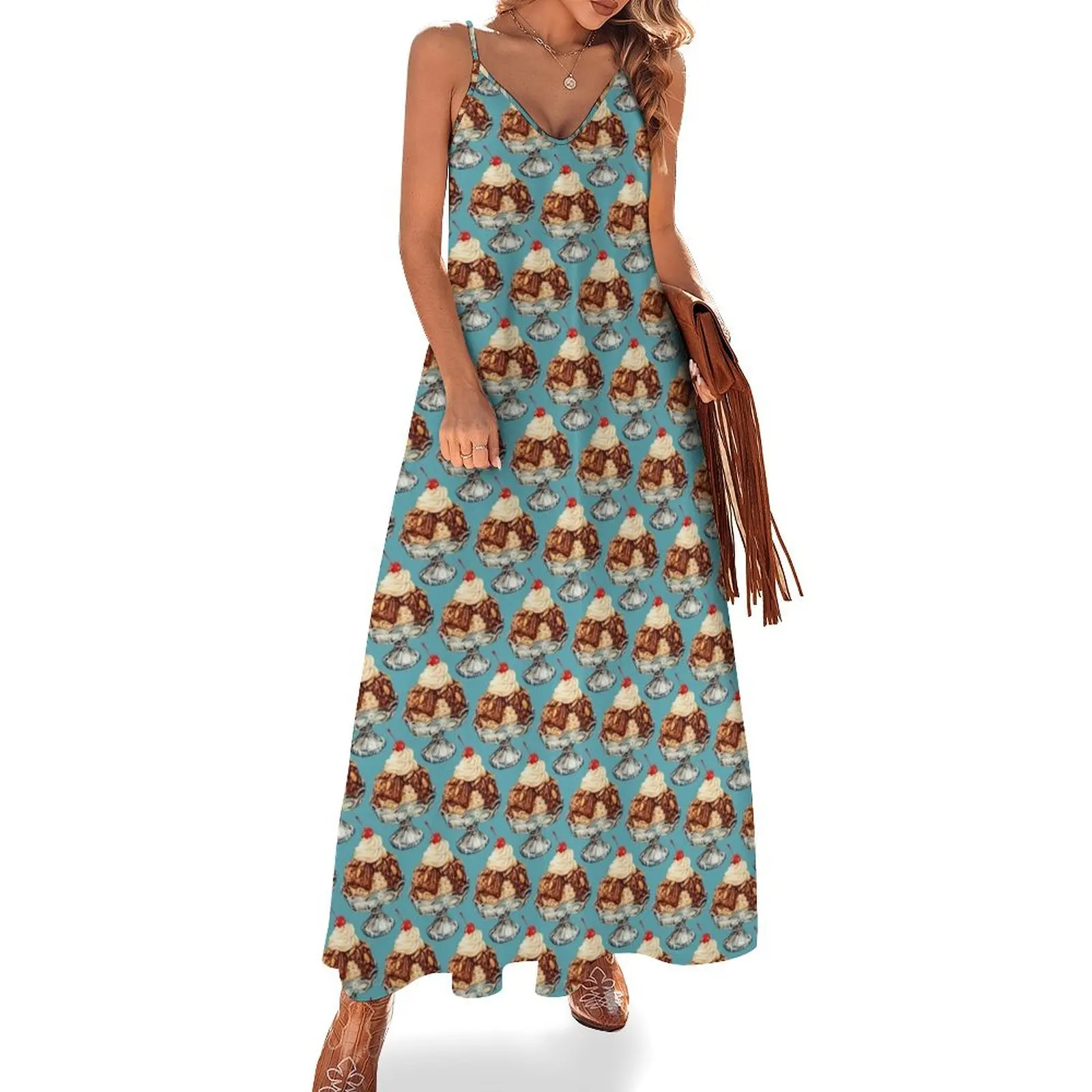 

Ice Cream Sundae Pattern Sleeveless Dress chic and elegant woman dress Dance dresses Dress