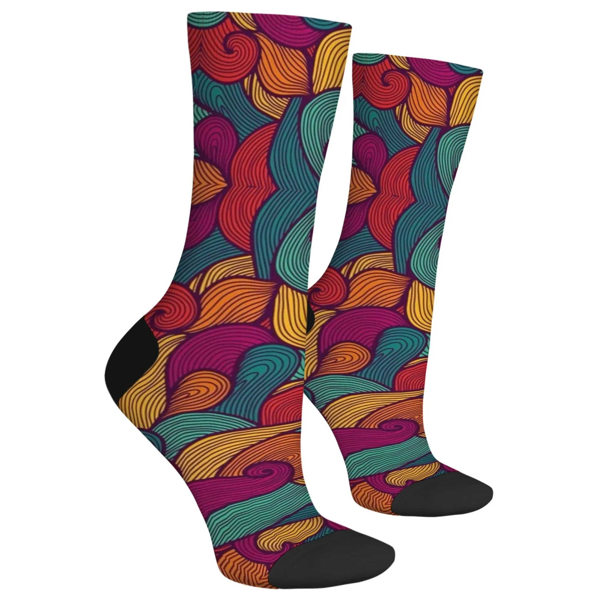 Boho colorido onda tripulação meias vibrante arte abstrata elegante essencial para grátis spirited looks festival roupas e moda eclética