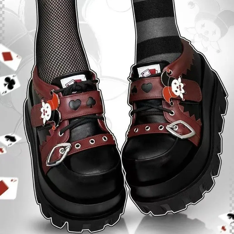 Scarpe con plateau gotiche per donna Street Style Girls Lolita Scarpe con zeppa Poker Joker Regalo di Halloween Mary Janes Scarpe da donna Tacones