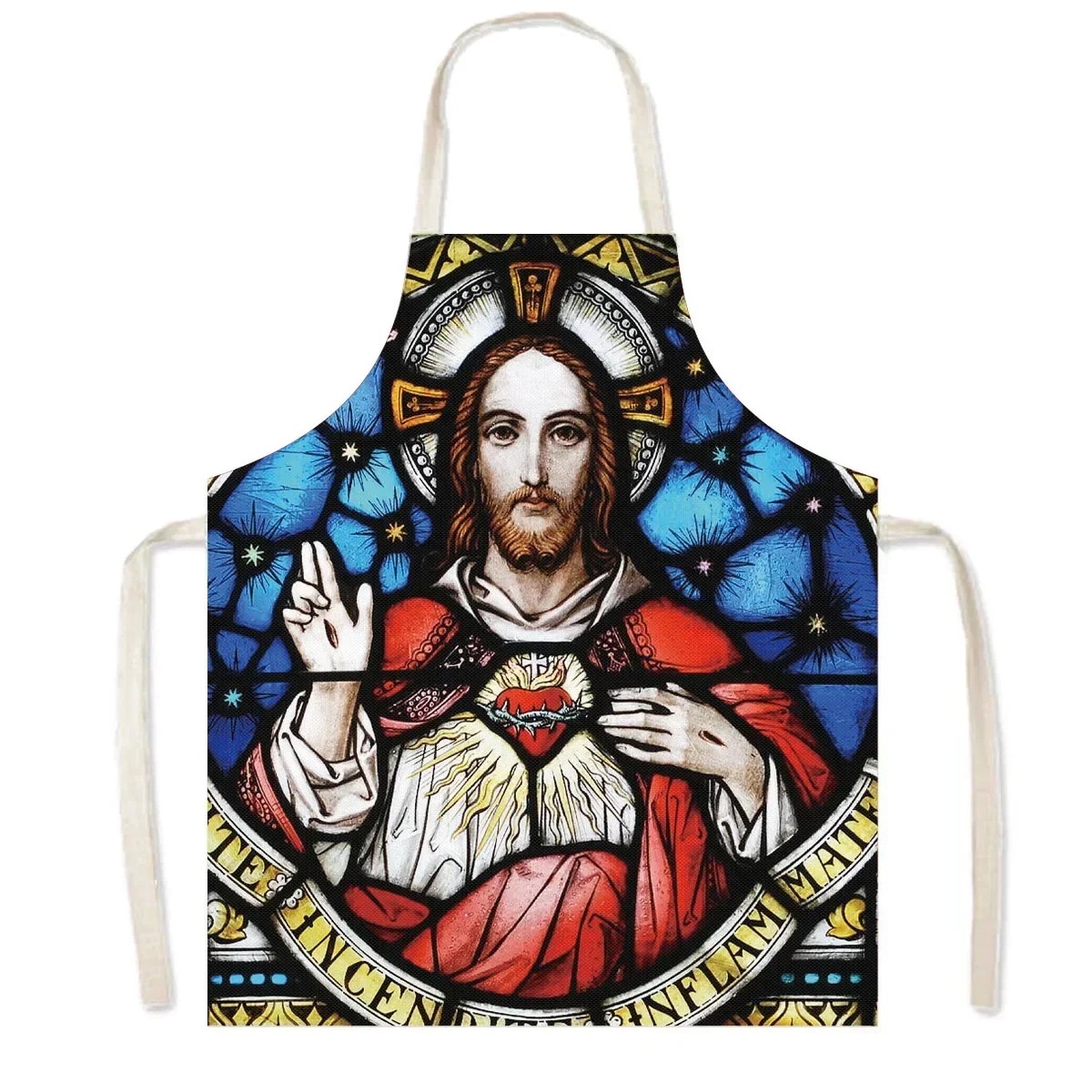 Vintage Religion Jesus Print Kitchen Aprons Women Men Home Cleaning Clothing Linen Pinafore Waterproof Chef Cooking Apron