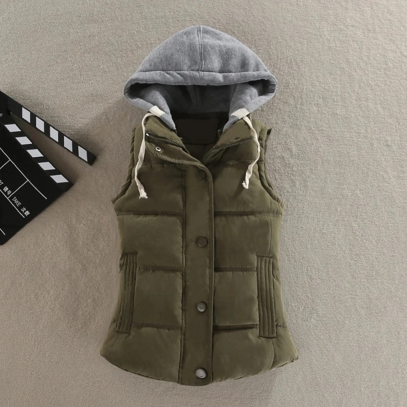 

Plus Size 6XL Women's Casual Autumn And Winter Sleeveless Down Cotton Vest Women's Short Jacket Warm Thickening Hooded Vest