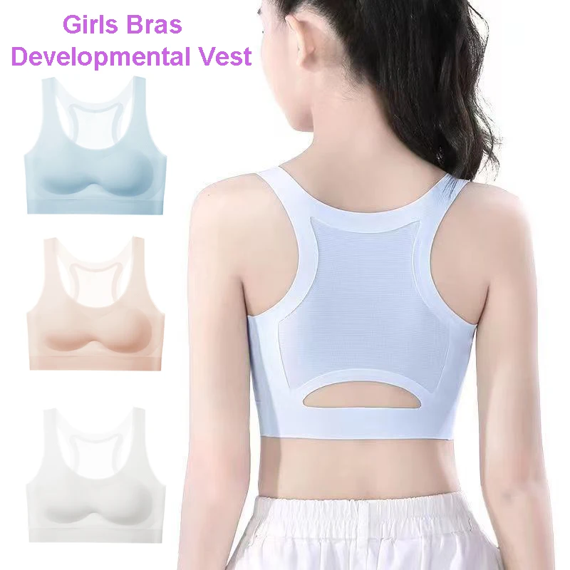 

12+ Girls Training Bras Students Ice Silk Sports Bra Running Shockproof Junior High School Girls Developmental Vest Underwear