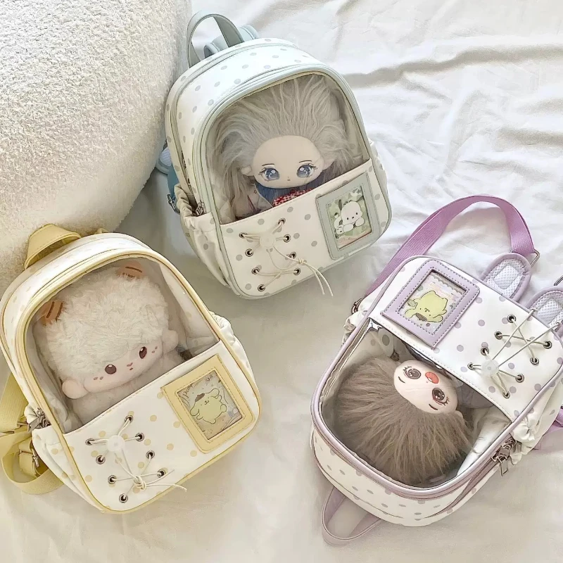 Kawaii Clear Window Rucksack Small Capacit Outdoor Travel  Lta Bag for 20cm Plush Doll Anime Pin Badge Photocard Display Bag
