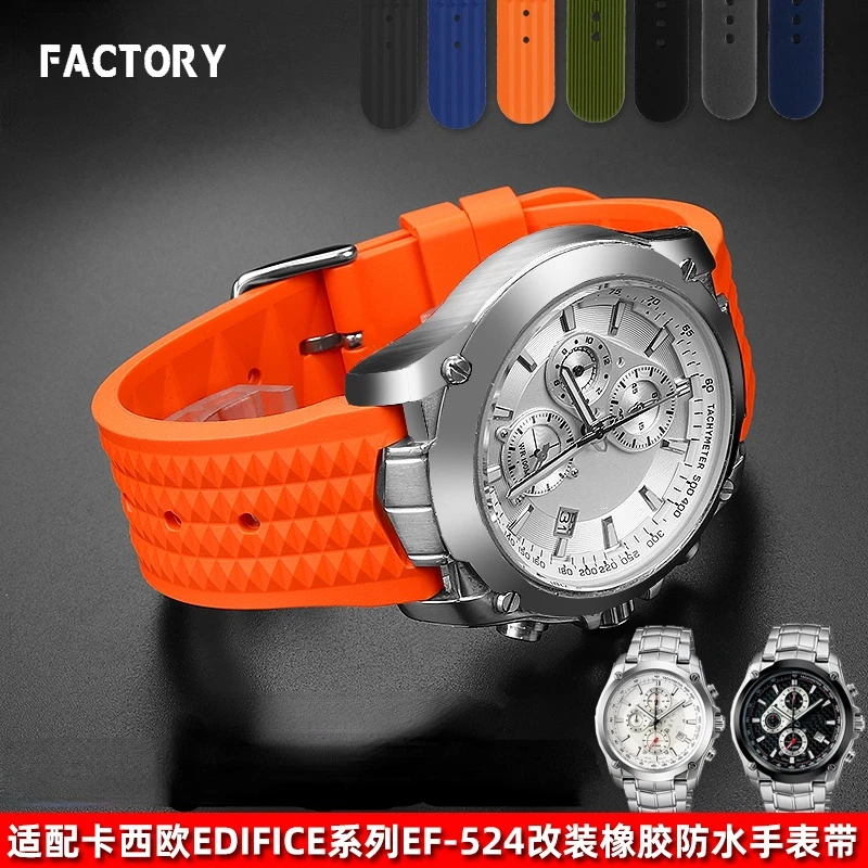 Watchband for Casio Edifice Series EF-524D 524sp Modified Silicone Rubber Stainless Steel Watch Strap Accessories