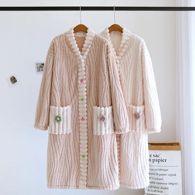 Women Hooded Bathrobe Fleece Bath Robe Winter Warm Casual Flannel Robe Sleepwear Plush Shawl Female Bath Robe Lounge Nightgown