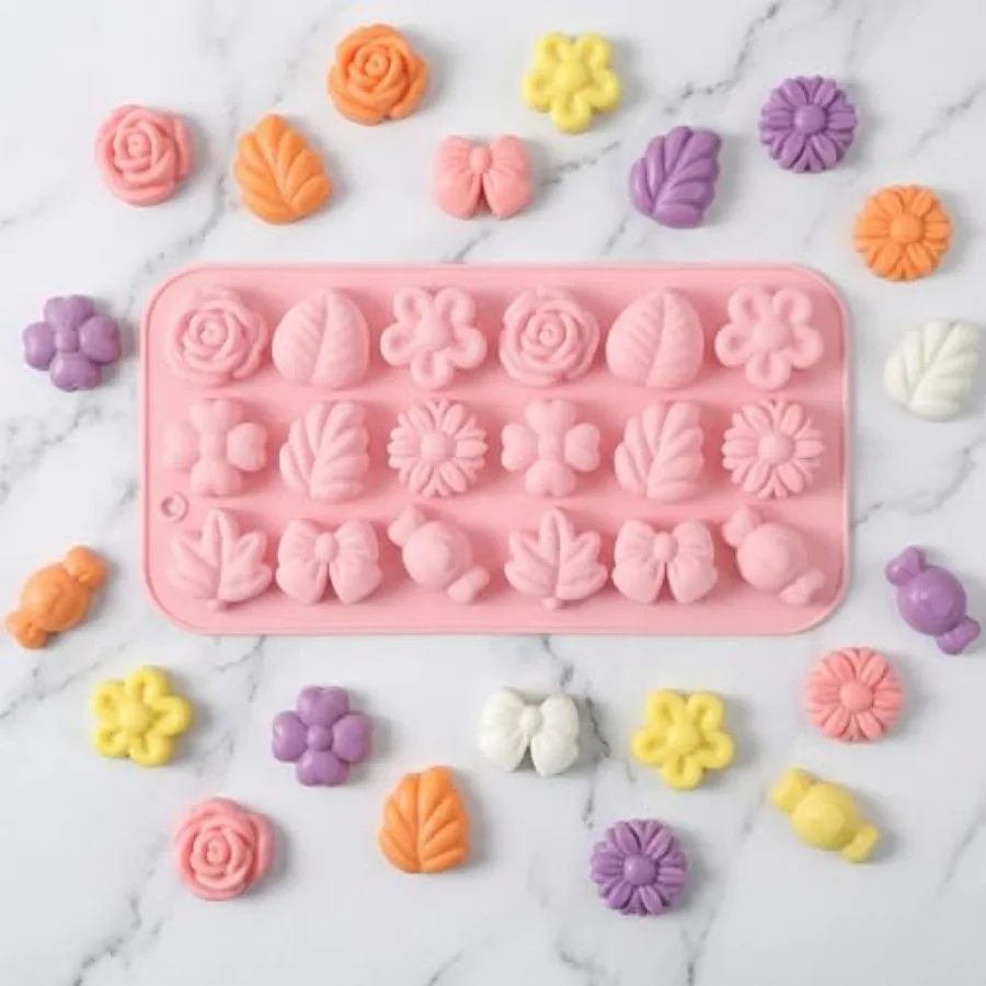 2PCS Flower Candy Molds, Silicone Flower Shape Chocolate Candy Molds Set Ice Cube Tray Pudding Mold Cookie Mold for Desserts Ma view 4