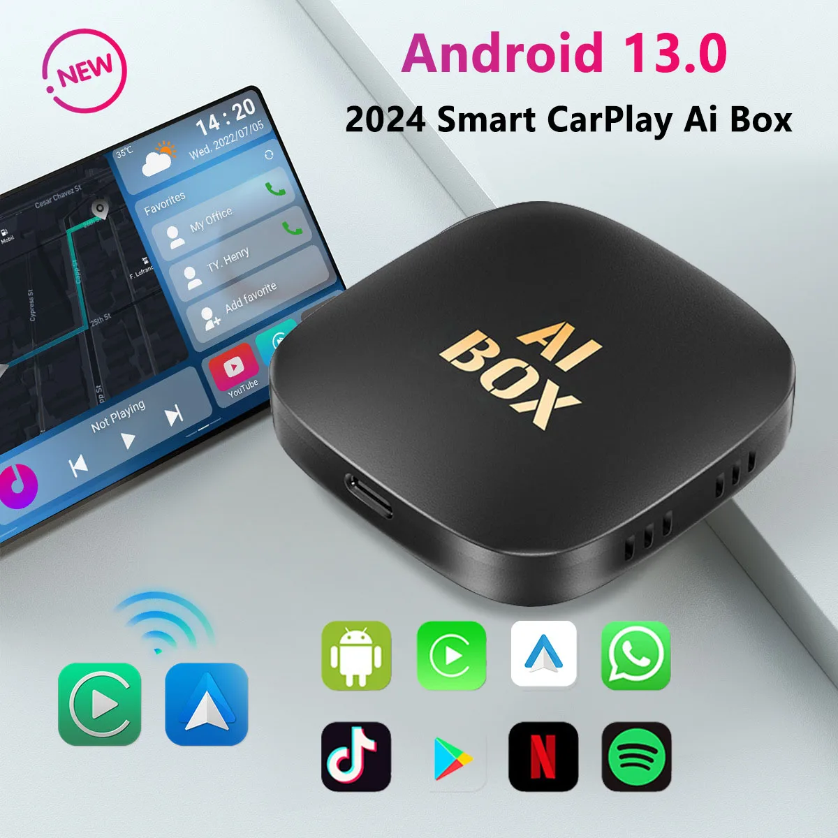 2024 CarPlay Smart Ai Box Android Wireless CarPlay Android Auto Adapter For Netflix For YouTube car intelligent systems 5GWiFi