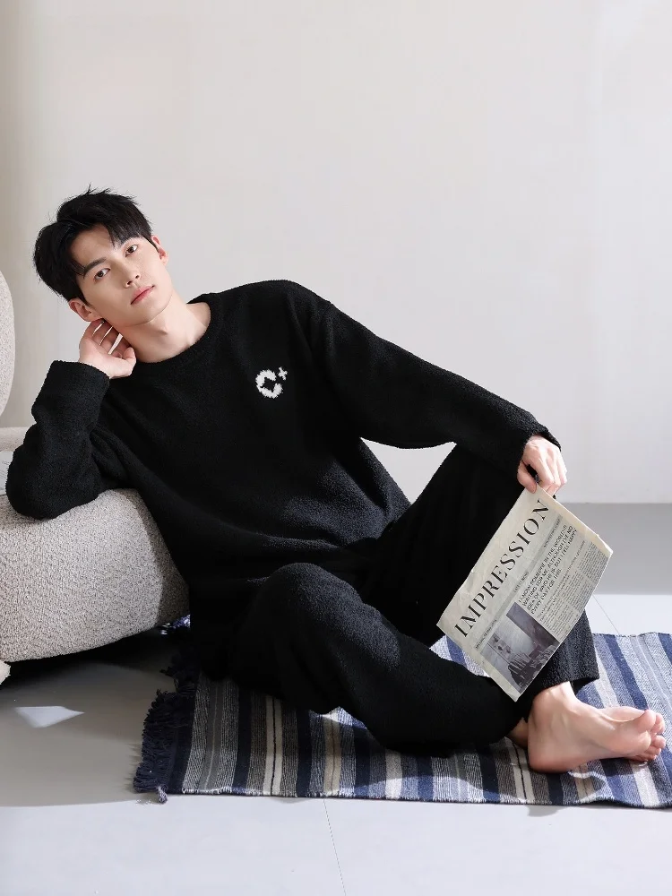 men's-coral-fce-pajamas-round-ne-thiened-f-velvet-autumn-winter-home-clothes-sports-sle-warm-spwear-for-youth