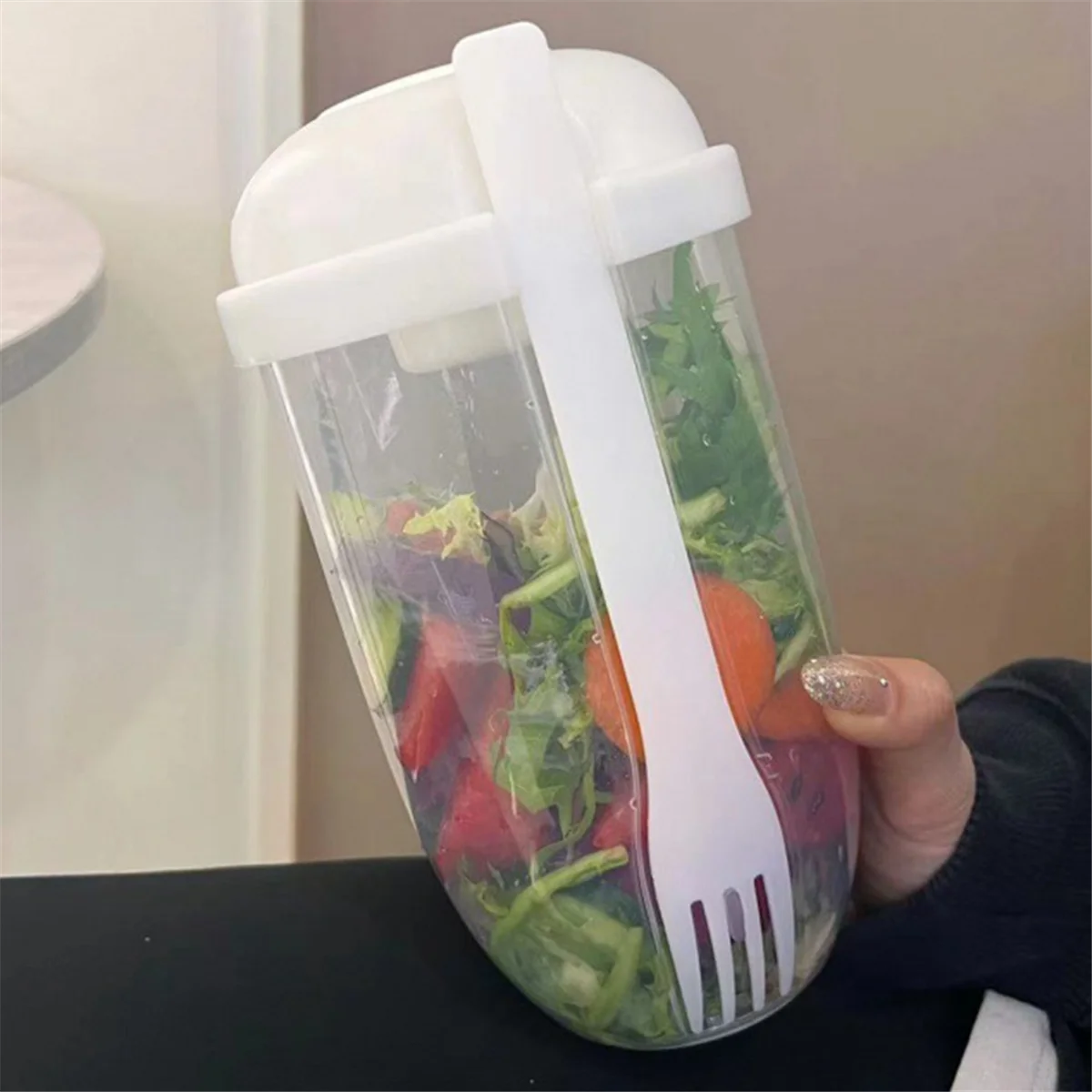 

B08B-4PCS Salad Cup with Lids and Fork Salad Shaker Container for Lunch Fruit and Vegetable Salad Cups with Lids and Fork