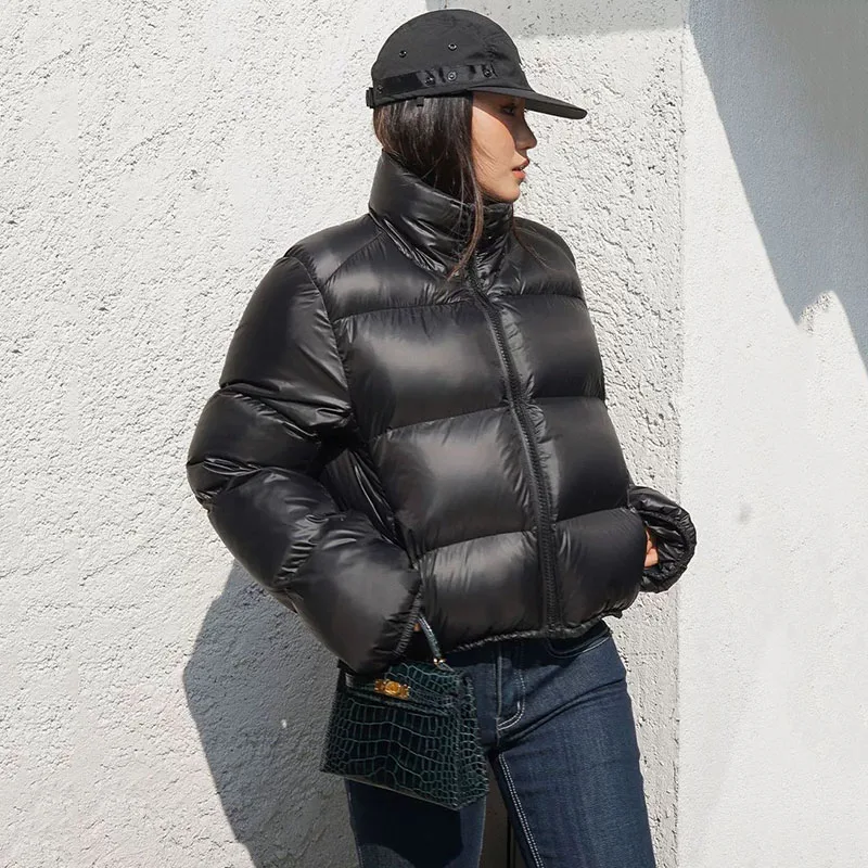 2025 Winter Cotton Padded Jacket Women Solid Thick Keep Warm Down Cotton Coat Fashion Streetwear Stand-Up Collar Short Parkas