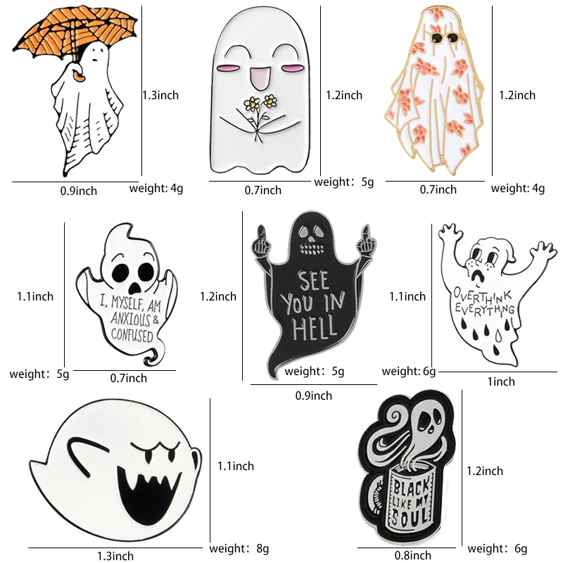 Pin con insignia, paraguas de café personalizado, broches Overthink, Pin de solapa, pantalones vaqueros, camisa, bolso, joyería oscura de Halloween, regalo, esmalte de Escape fantasma